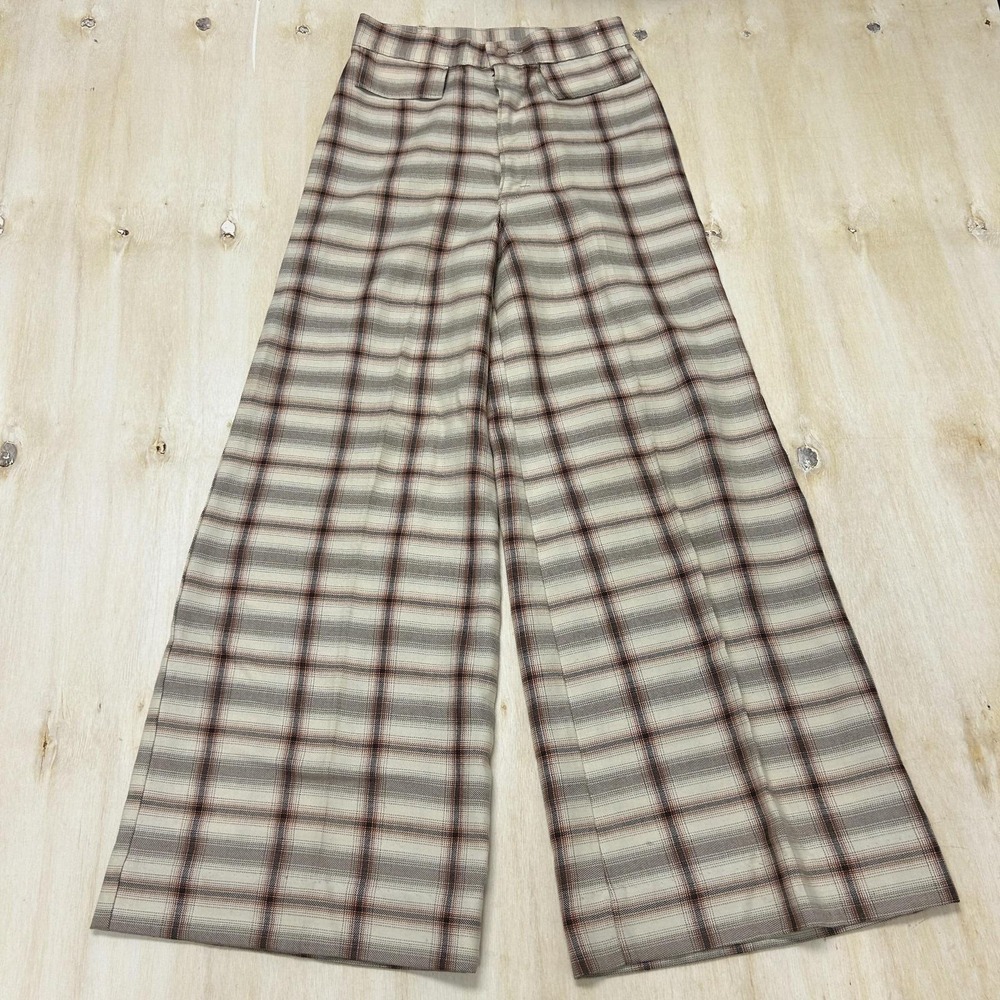Vintage 70s H.I.S Plaid High Waist Pants Womens 26" Tweed Wide Leg Relaxed Fit